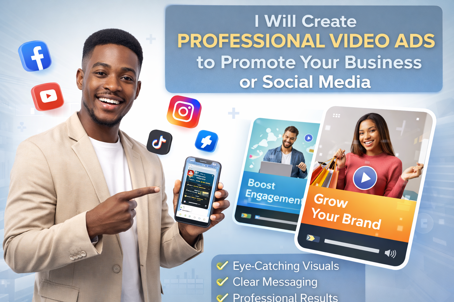 I Will Create Professional Video Ads to Promote Your Business or Social Media